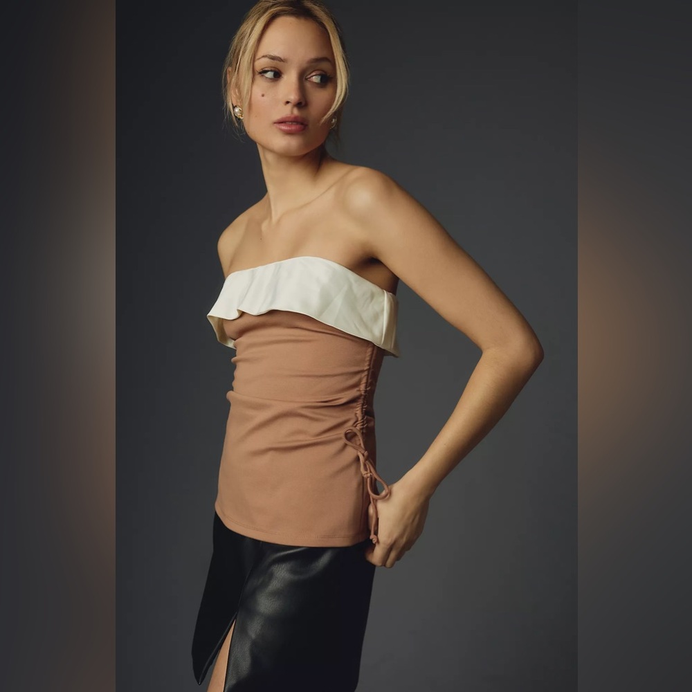 Anthropologie Strapless Side-Tie Ruched Top